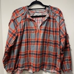 Chic Plaid Blouse in Red and Gray